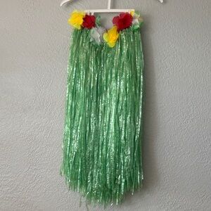 Amazon Green Hula Skirt with Red and Yellow Flowers